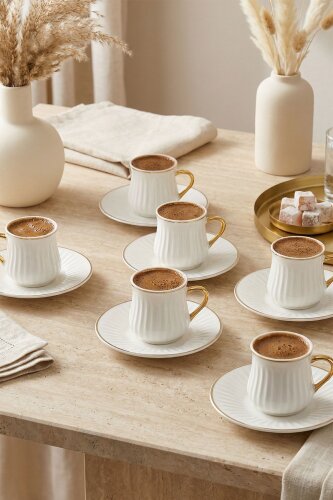 Lena 6 Kişilik Beyaz Kahve Fincanı Takımı - 90 ml - 2