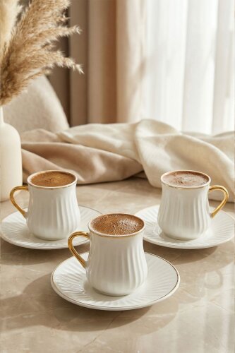 Lena 6 Kişilik Beyaz Kahve Fincanı Takımı - 90 ml - 4