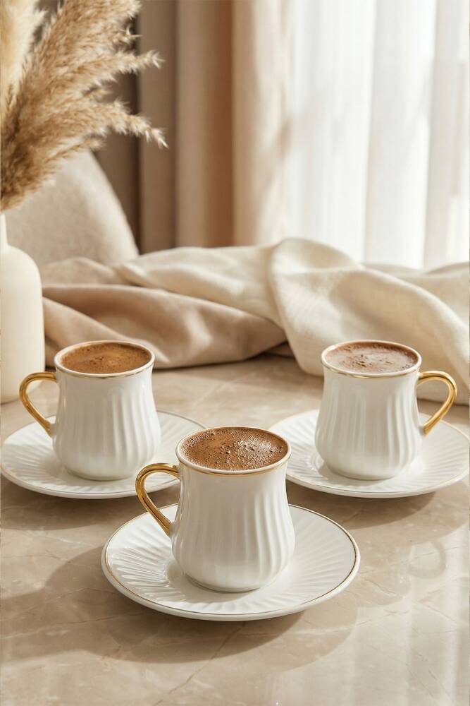 Lena 6 Kişilik Beyaz Kahve Fincanı Takımı - 90 ml - 4