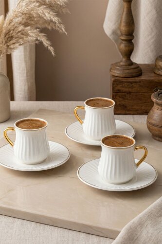 Lena 6 Kişilik Beyaz Kahve Fincanı Takımı - 90 ml - 3