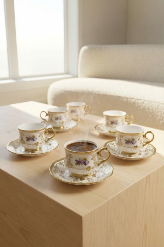 Lilietta 6 Kişilik Porselen Kahve Fincan Takımı - 90 ml