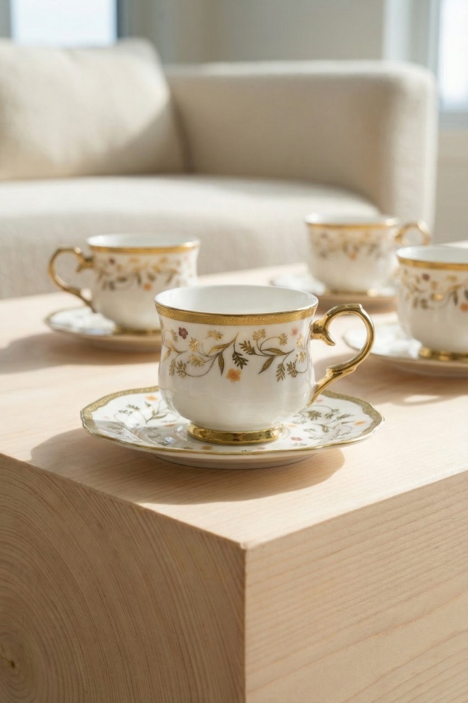 Luana 6 Kişilik Porselen Kahve Fincan Takımı - 90 ml - 2