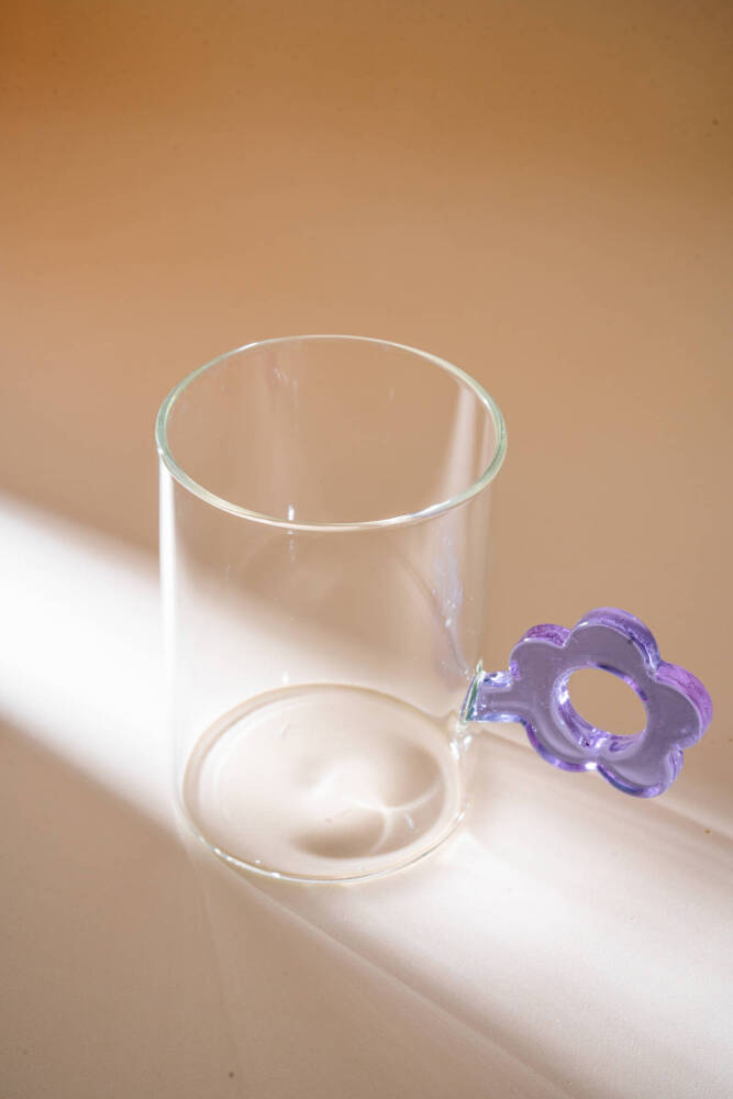 Lume Çiçek Kulplu Cam Bardak - 470 ml - 1
