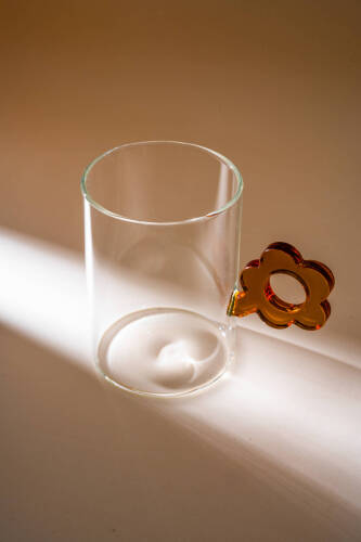 Lume Çiçek Kulplu Cam Bardak - 470 ml - Acar