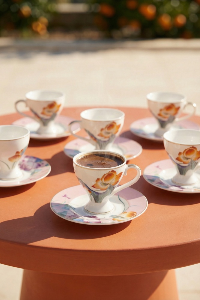 Lunara 6 Kişilik Porselen Kahve Fincan Takımı - 100 ml - 1