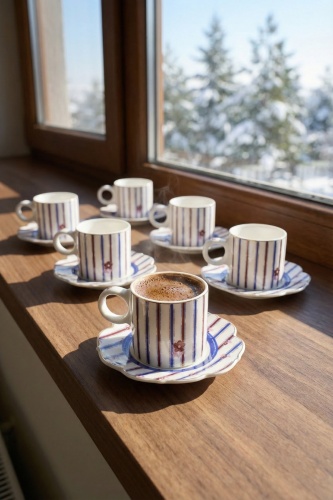Mabel 6 Kişilik Porselen Kahve Fincanı Takımı - 90 ml - 1