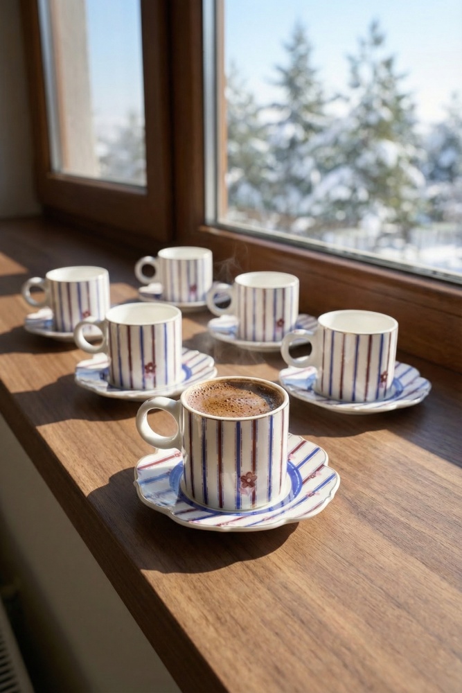 Mabel 6 Kişilik Porselen Kahve Fincanı Takımı - 90 ml - 1