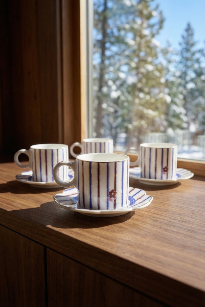 Mabel 6 Kişilik Porselen Kahve Fincanı Takımı - 90 ml - 2