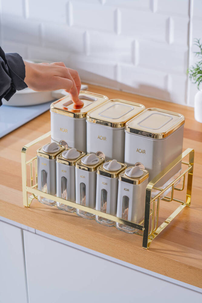 Mabel 8 li Metal Standlı Cam Baharatlık Seti - 4