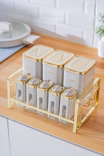 Mabel 8 li Metal Standlı Cam Baharatlık Seti - Acar