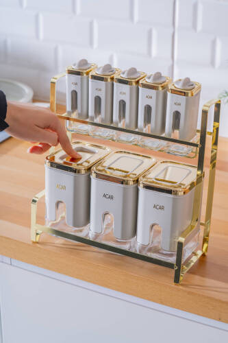 Mabel 8 li Metal Standlı Cam Baharatlık Takımı - 2