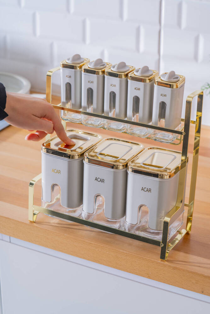 Mabel 8 li Metal Standlı Cam Baharatlık Takımı - 2