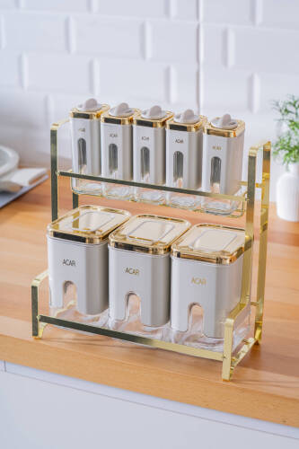 Mabel 8 li Metal Standlı Cam Baharatlık Takımı - Acar