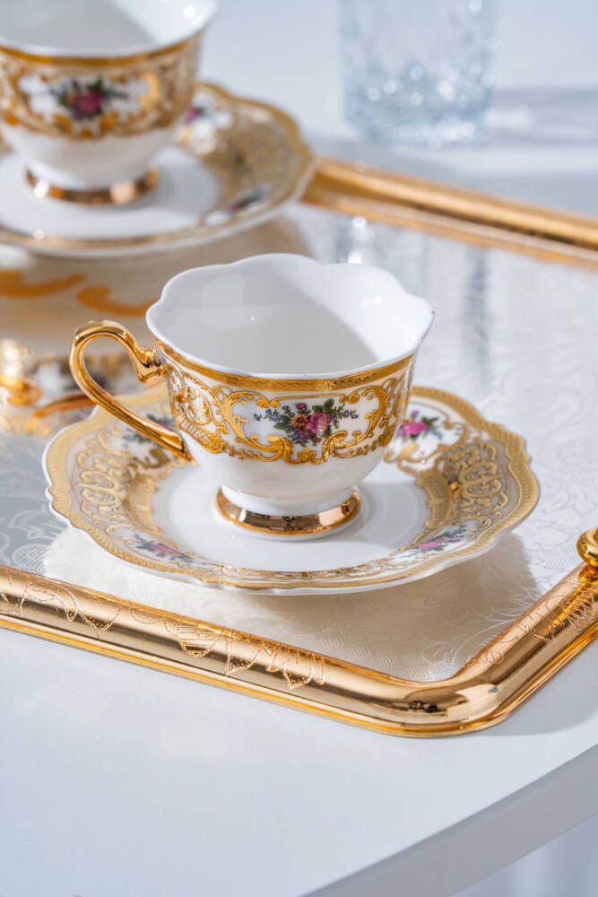 Macbeth 24K Gold Detaylı 6 Kişilik Porselen Kahve Fincan Takımı - 90 ml - 1