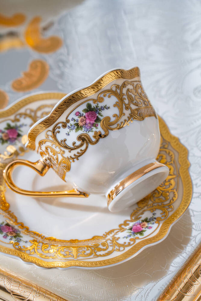 Macbeth 24K Gold Detaylı 6 Kişilik Porselen Kahve Fincan Takımı - 90 ml - 2