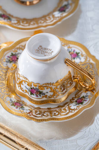 Macbeth 24K Gold Detaylı 6 Kişilik Porselen Kahve Fincan Takımı - 90 ml - 3