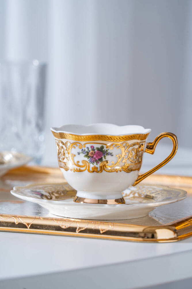 Macbeth 24K Gold Detaylı 6 Kişilik Porselen Kahve Fincan Takımı - 90 ml - 5