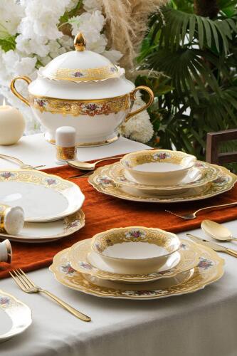 Macbeth 60 Piece Gold Porcelain Dinner Set For 12 People - 1