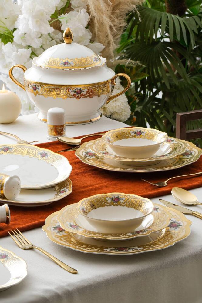 Macbeth 60 Piece Gold Porcelain Dinner Set For 12 People - 1