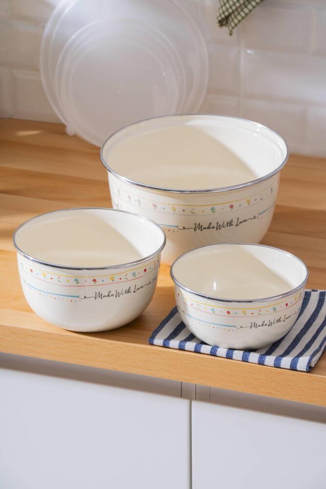 Made With Love Emaye 3 lü Saklama ve Karıştırma Kabı - 6