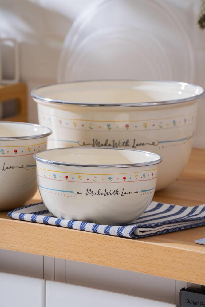 Made With Love Emaye 3 lü Saklama ve Karıştırma Kabı - 7