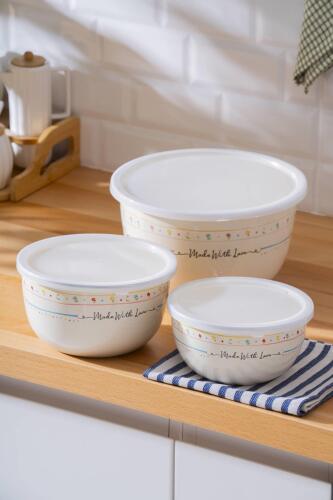 Made With Love Emaye 3 lü Saklama ve Karıştırma Kabı - Acar