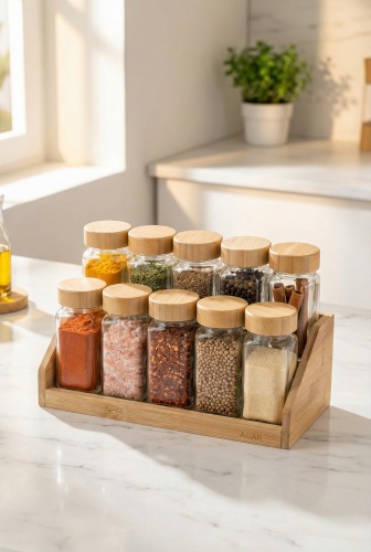 Malibu 10 lu Standlı Cam Baharatlık Seti - Acar