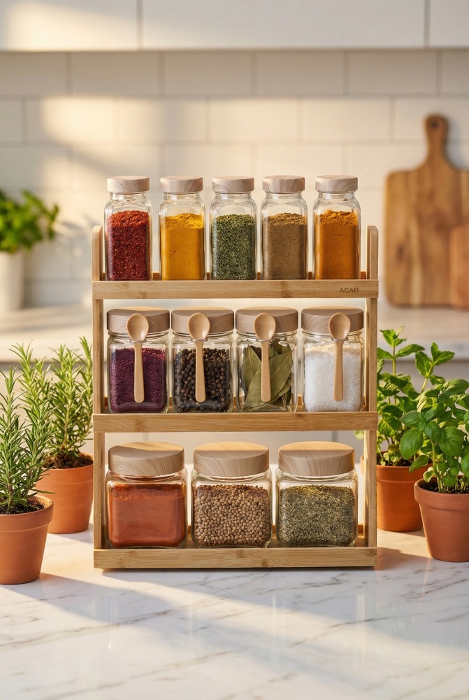 Malibu 12 li Standlı Cam Baharatlık Seti - 1