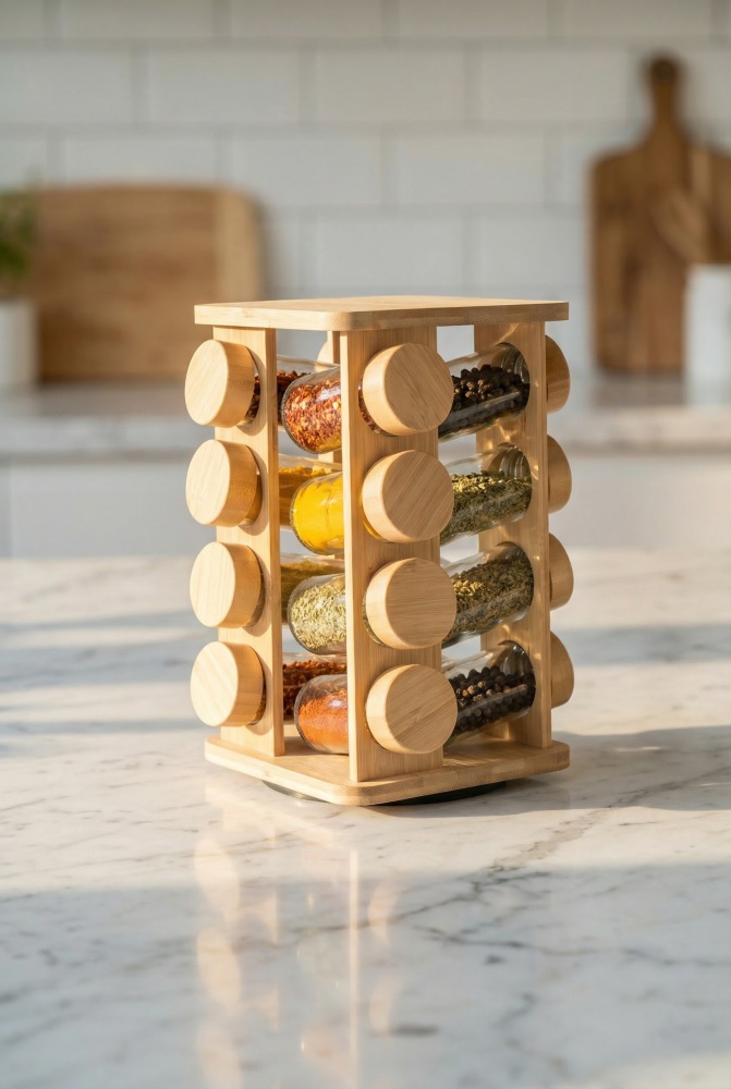 Malibu 16 lı Döner Standlı Cam Baharatlık Seti - 1