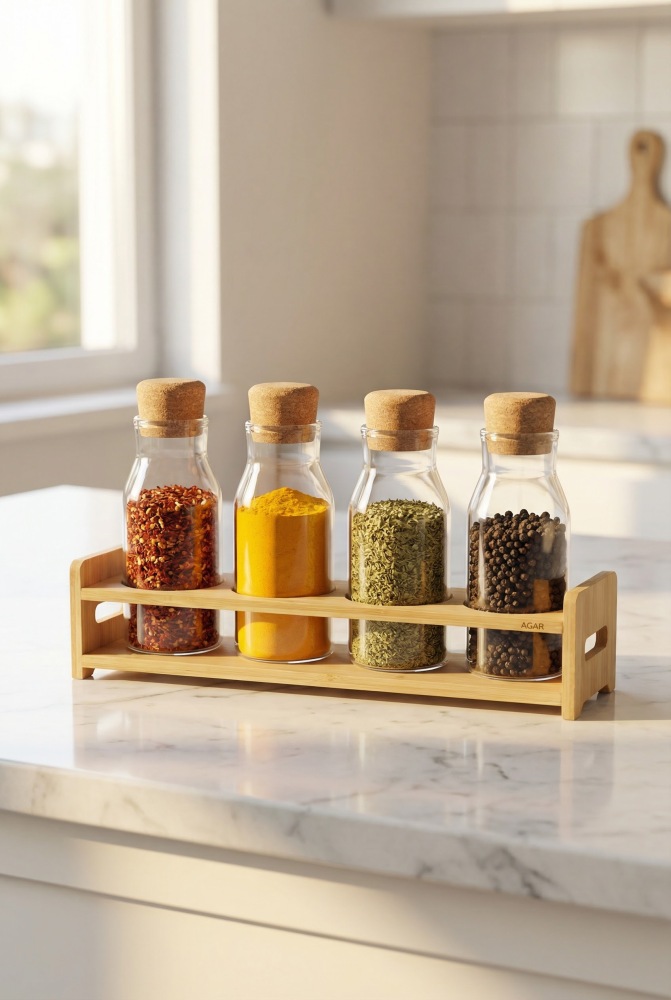 Malibu 4 lü Standlı Cam Baharatlık Seti - 2