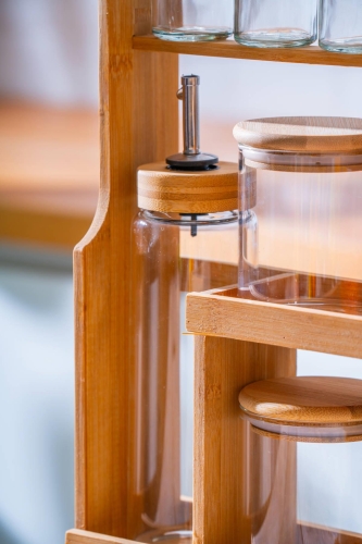  Malibu Bambu Standlı 12 li Borosilikat Cam Baharatlık Seti - 2