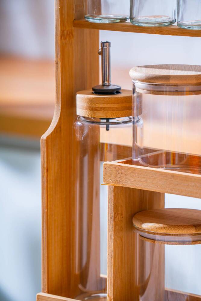  Malibu Bambu Standlı 12 li Borosilikat Cam Baharatlık Seti - 2