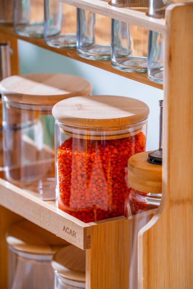  Malibu Bambu Standlı 12 li Borosilikat Cam Baharatlık Seti - 4