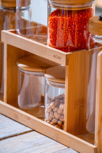  Malibu Bambu Standlı 12 li Borosilikat Cam Baharatlık Seti - 5