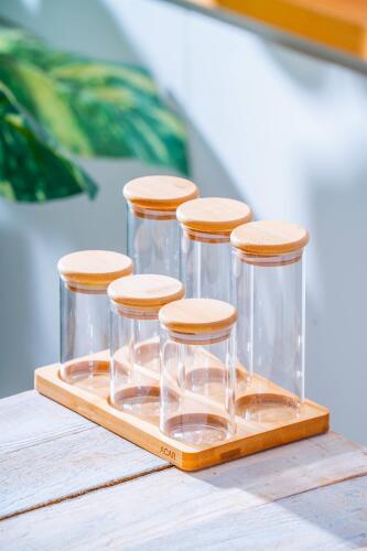 Malibu Bambu Standlı 6 lı Cam Baharatlık Seti - Acar