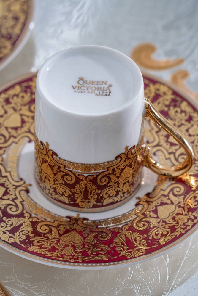 Marcella 24K Altın Detaylı 6 Kişilik Porselen Kahve Fincan Takımı - 90 ml - 4