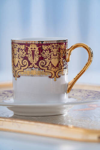 Marcella 24K Altın Detaylı 6 Kişilik Porselen Kahve Fincan Takımı - 90 ml - 5