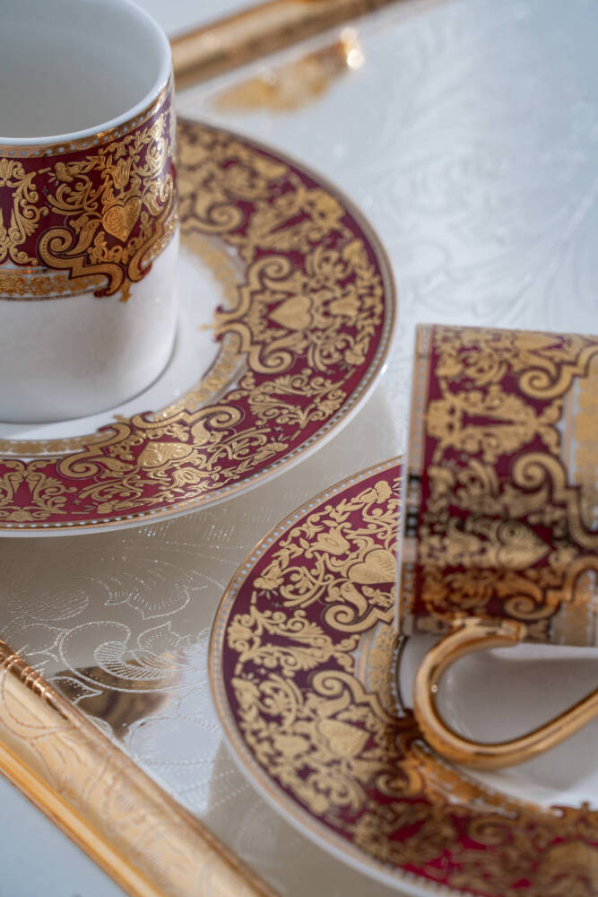 Marcella 24K Altın Detaylı 6 Kişilik Porselen Kahve Fincan Takımı - 90 ml - 3