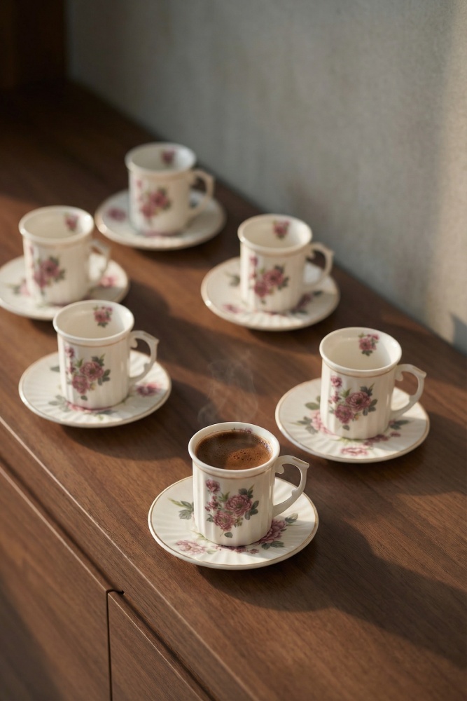 Margot 6 Kişilik Porselen Kahve Fincan Takımı - 100 ml - 1