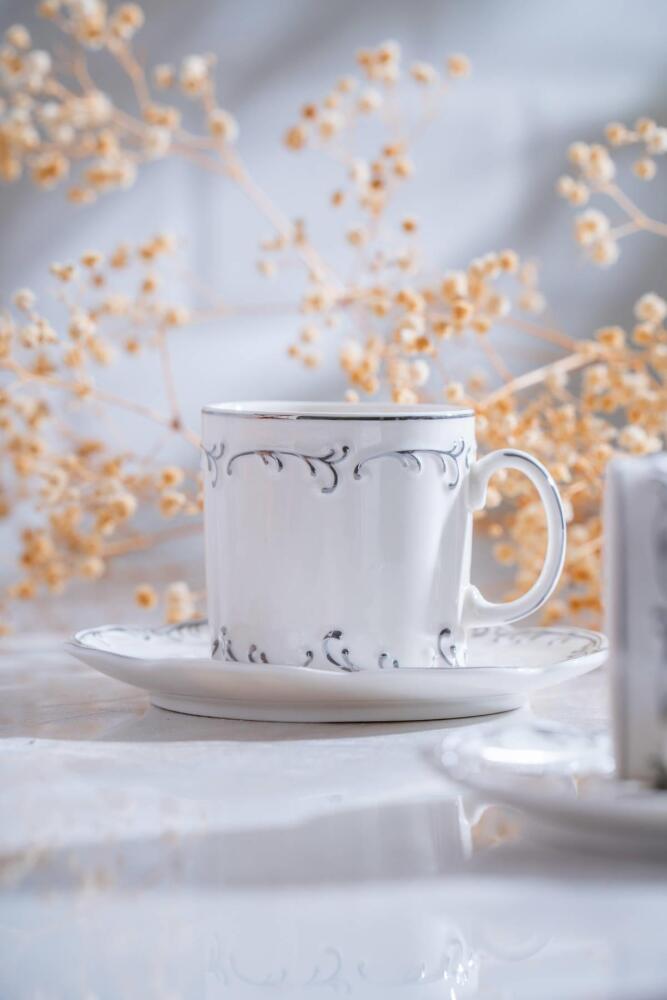 Marilla Silver 6 lı Porselen Kahve Fincanı Takımı - 90 ml - 1
