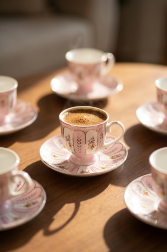 Marinette 6 Kişilik Double Kahve Fincan Takımı Pembe - 200 ml - 2