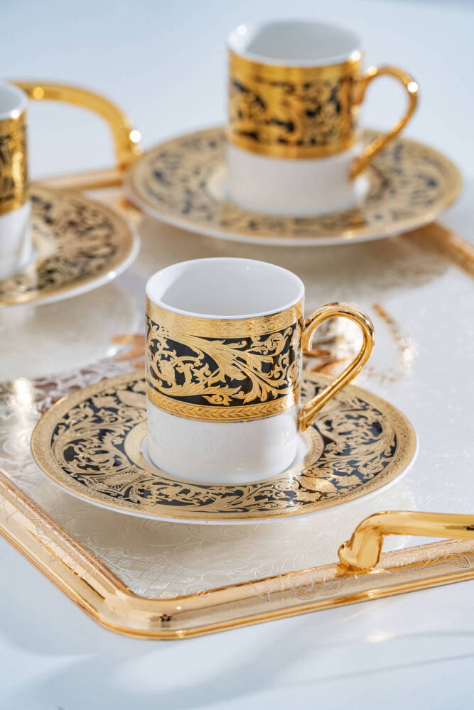 Martha 24K Altın Detaylı 6 Kişilik Porselen Kahve Fincan Takımı - 90 ml - 1