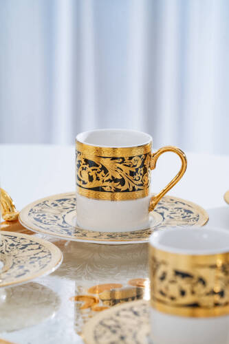 Martha 24K Altın Detaylı 6 Kişilik Porselen Kahve Fincan Takımı - 90 ml - 2