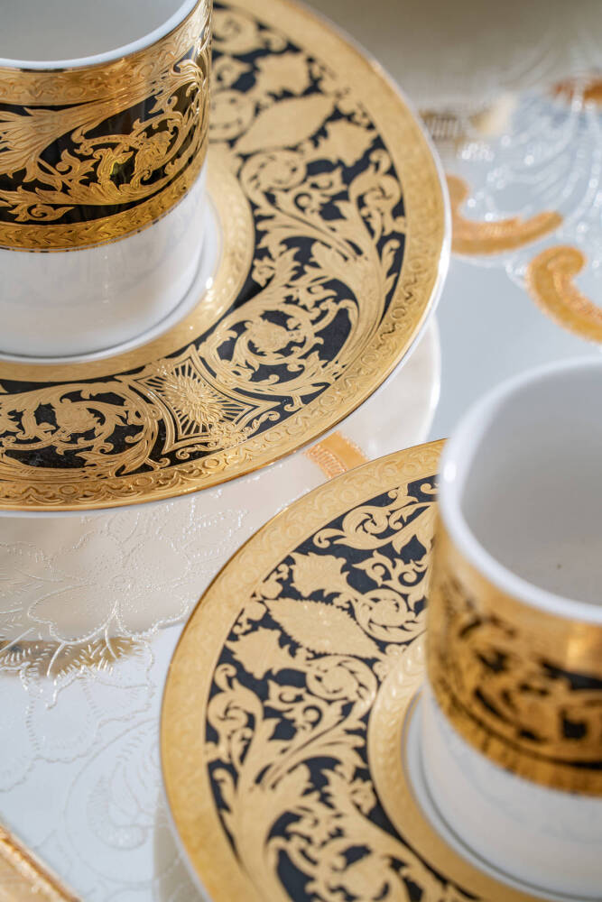 Martha 24K Altın Detaylı 6 Kişilik Porselen Kahve Fincan Takımı - 90 ml - 3