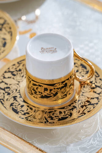 Martha 24K Altın Detaylı 6 Kişilik Porselen Kahve Fincan Takımı - 90 ml - 4