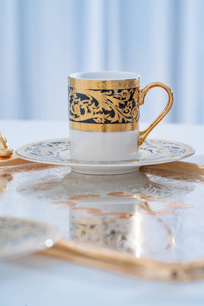 Martha 24K Altın Detaylı 6 Kişilik Porselen Kahve Fincan Takımı - 90 ml - 5