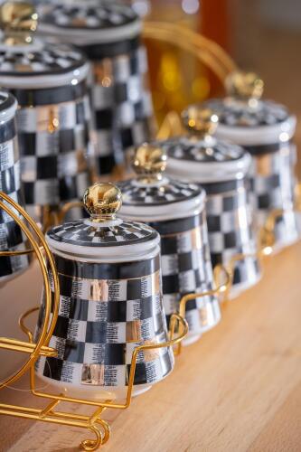 Master Magic Checkers Decor 8 Piece Stand Porcelain Spice Set - 2