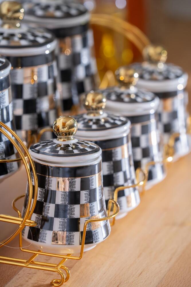 Master Magic Checkers Decor 8 Piece Stand Porcelain Spice Set - 2