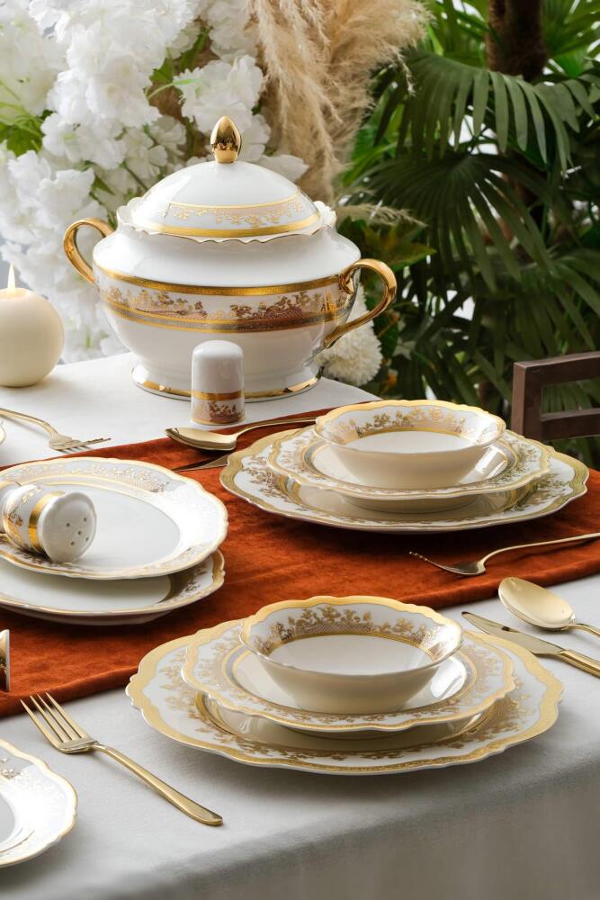 Matilda 60 Piece Gold Porcelain Dinner Set For 12 People - 1