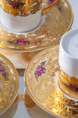 Maxine 24K Altın Detaylı 6 Kişilik Porselen Kahve Fincan Takımı - 90 ml - 2